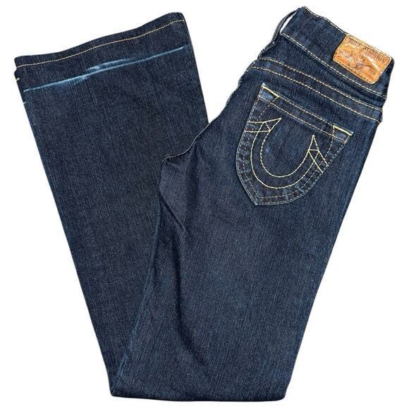 True Religion Denim Vintage Size 25 Dark Blue Wash WC92358QV Candice Flare Jeans - Picture 1 of 13